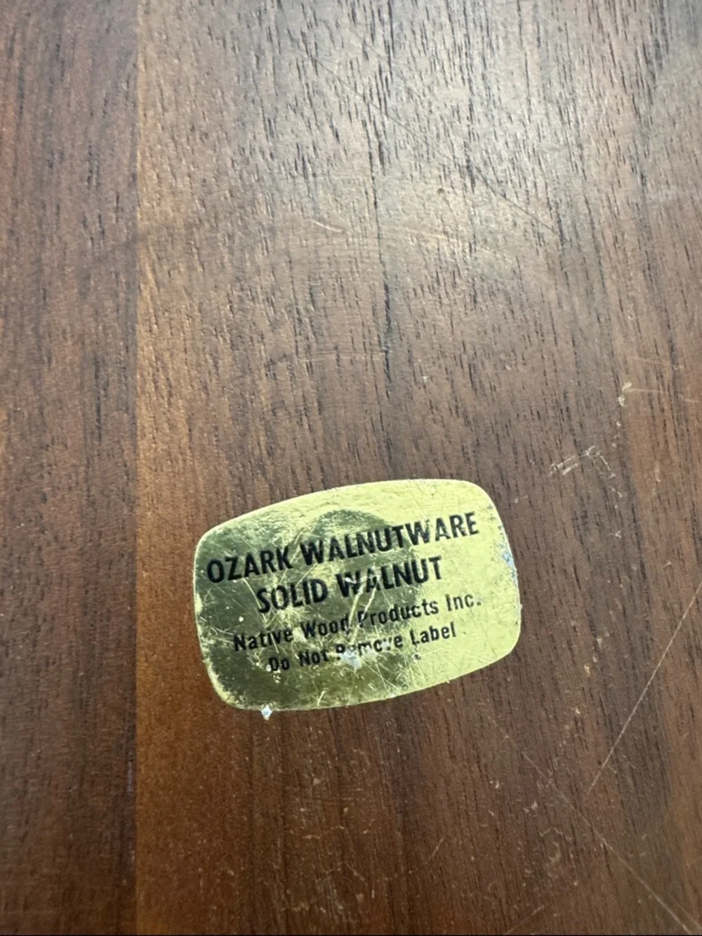Ozark Walnutware Solid Walnut Round Wood Serving Tray Brass Leaf Handles Vintage